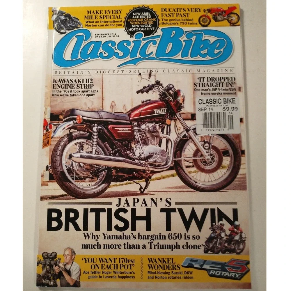 Classic Bike Magazine September 2014 Yamaha 650 Kawasaki H2 Suzuki RE5 JAP BSA